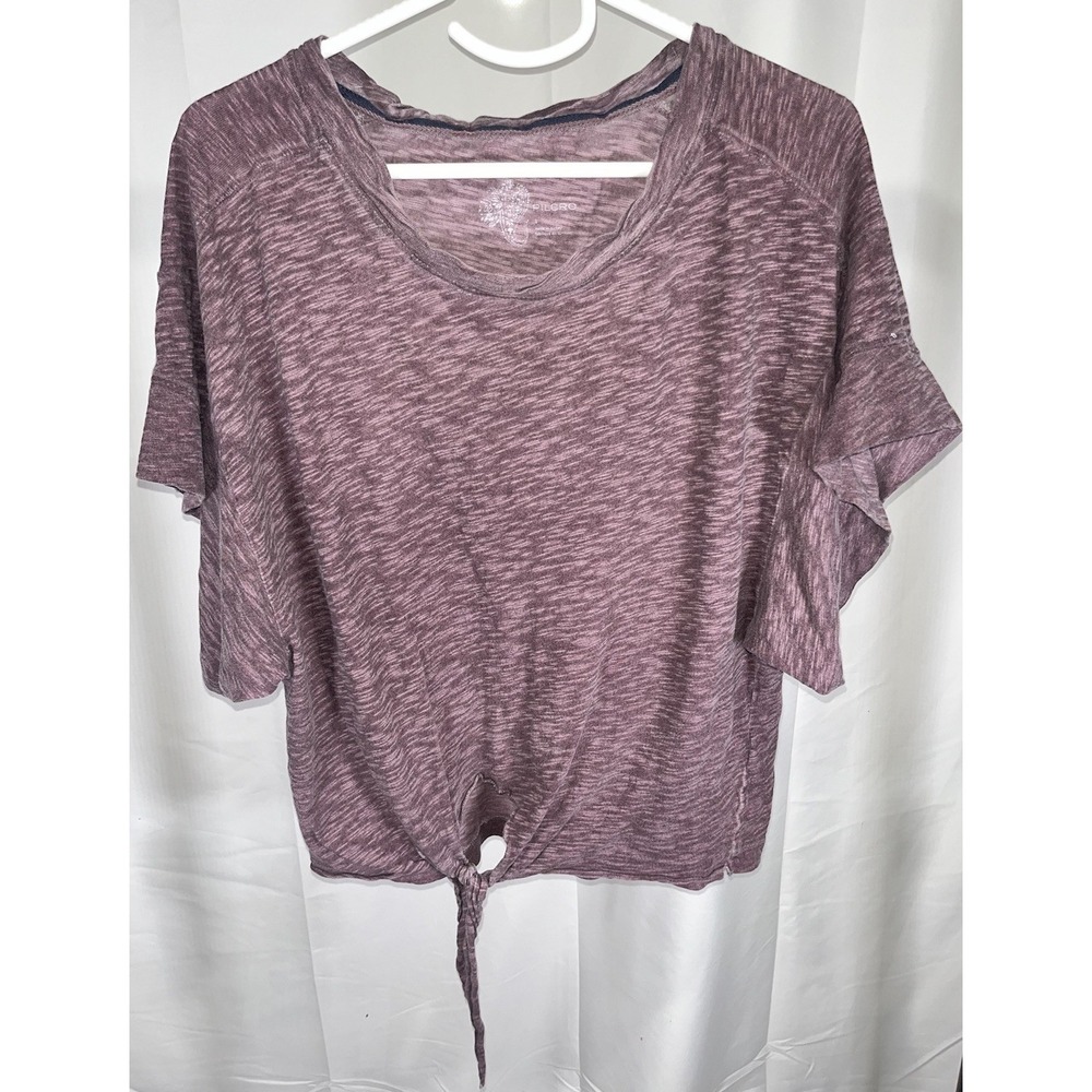 Anthropologie Pilcro Tie Front Camo Burgundy Slub Knit T-Shirt Top Women Size S